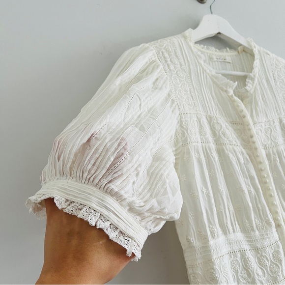 Sold Doen Rolande Tiered Embroidered Organic Cotton-Voile Midi Dress in Salt - Picture 6 of 8